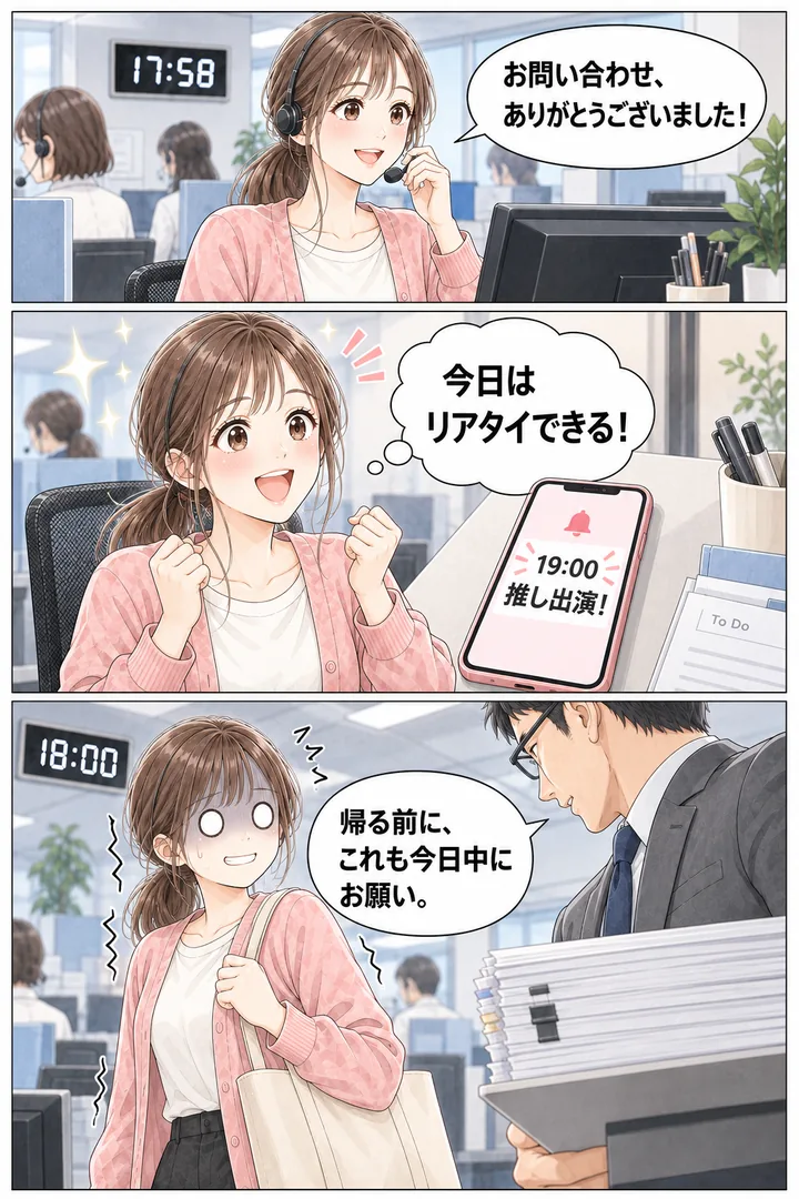 漫画LP「推しのために定時で帰りたいOL VS 今日も仕事を頼んでくる上司」2ページ目